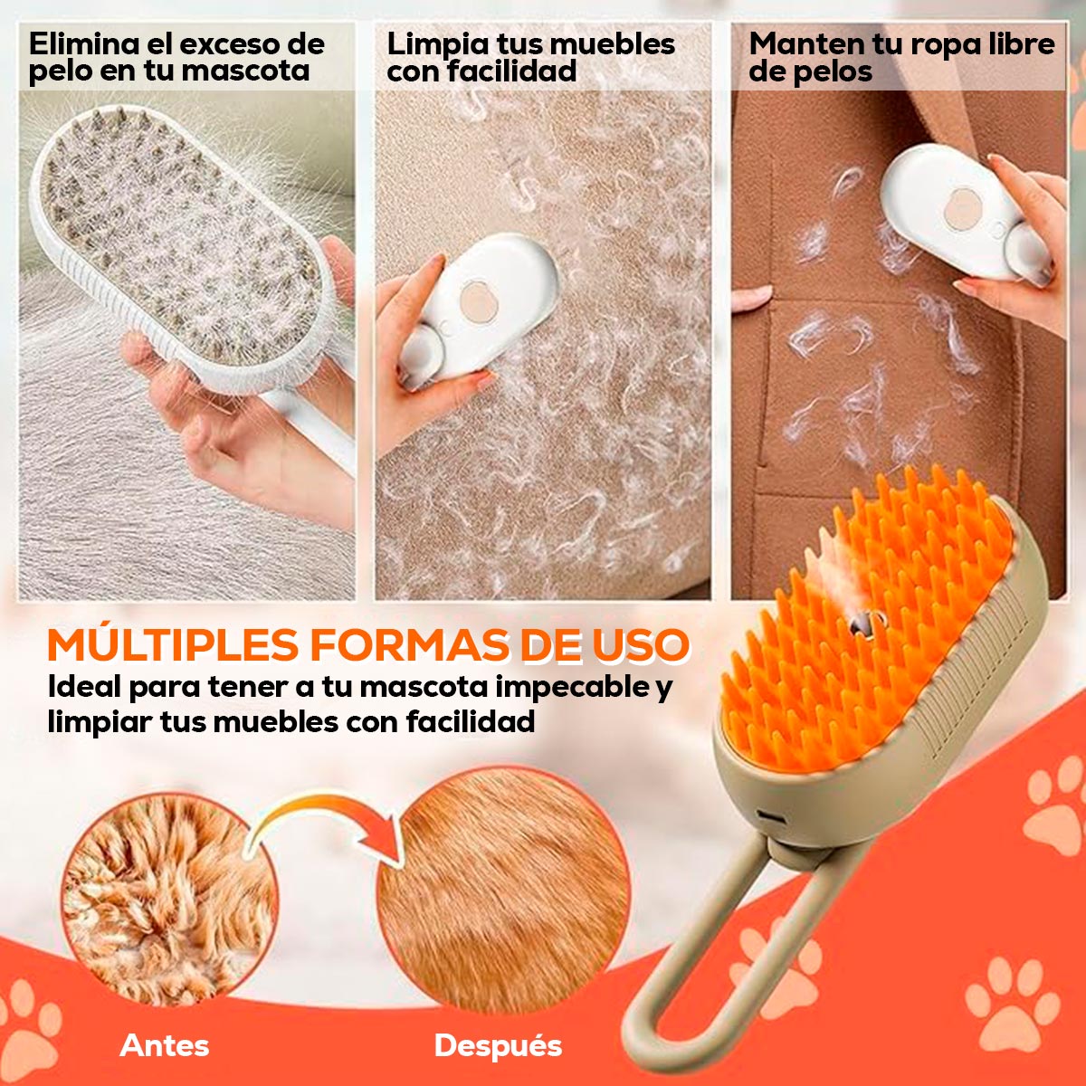 Cepillo Vaporizador Quita pelos