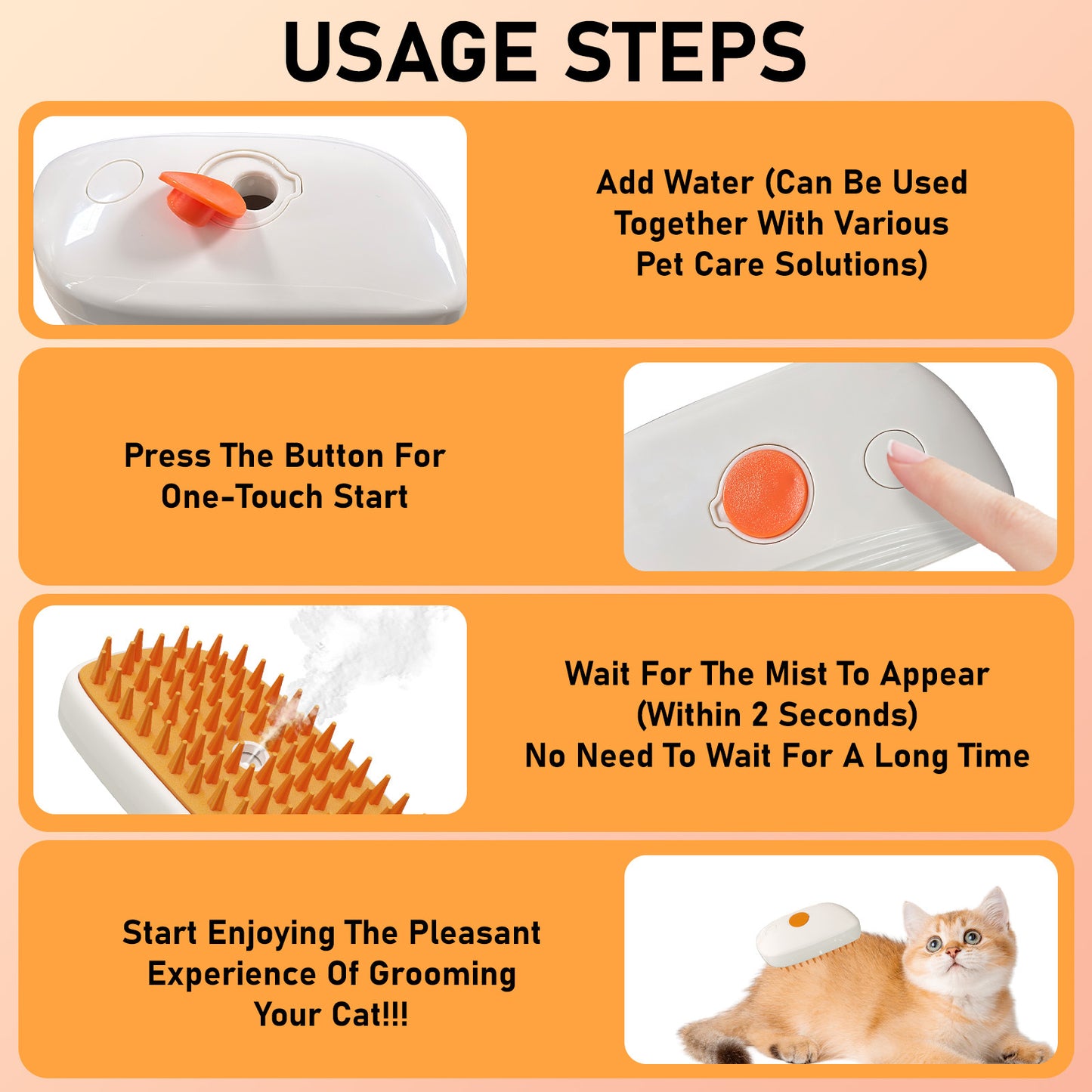 4-in-1 Steam Brush for Dogs and Cats