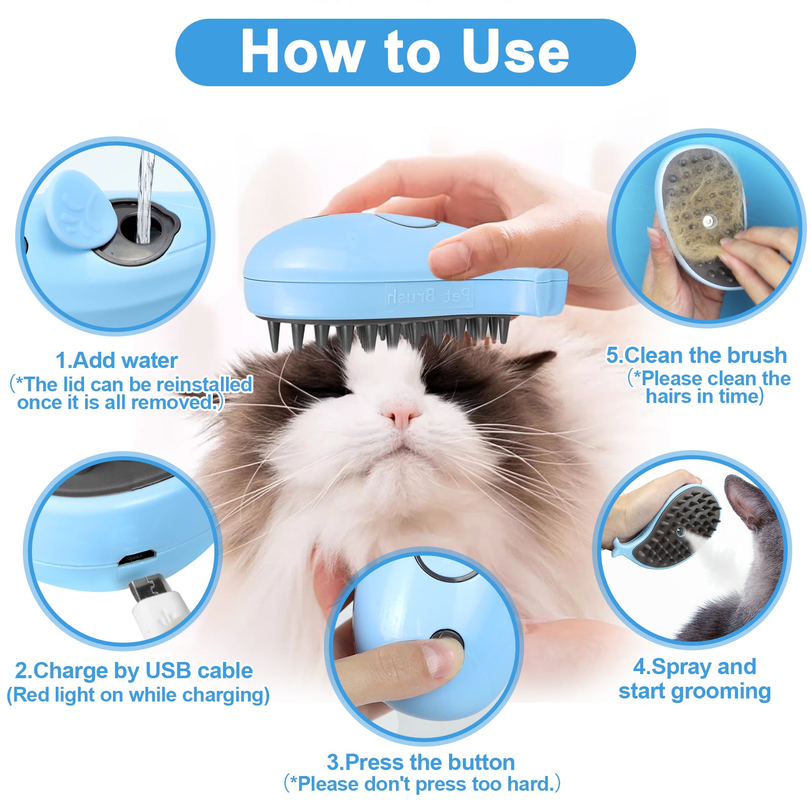 Steam Cat Brush for Shedding