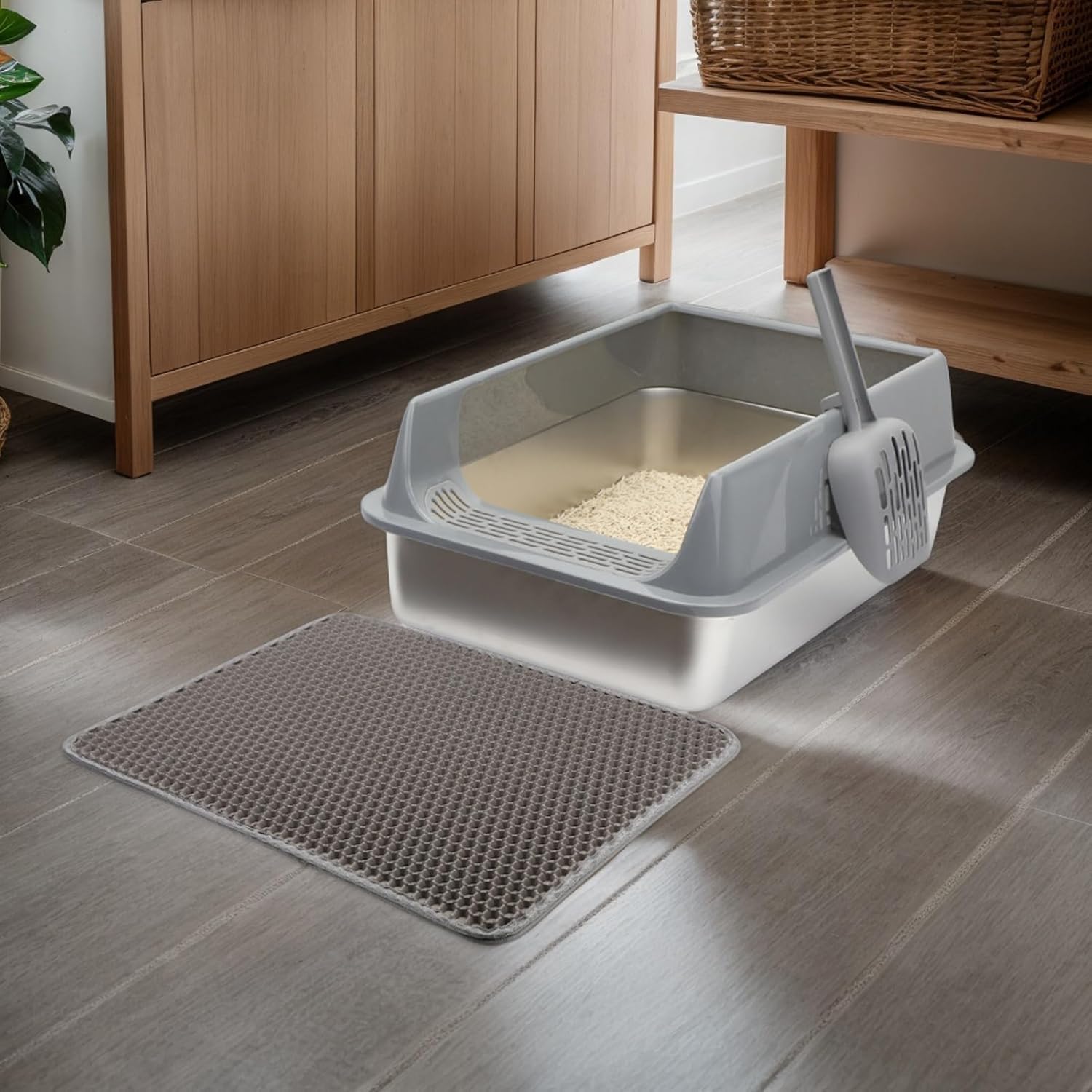 Arenera para Gatos con Base de Acero